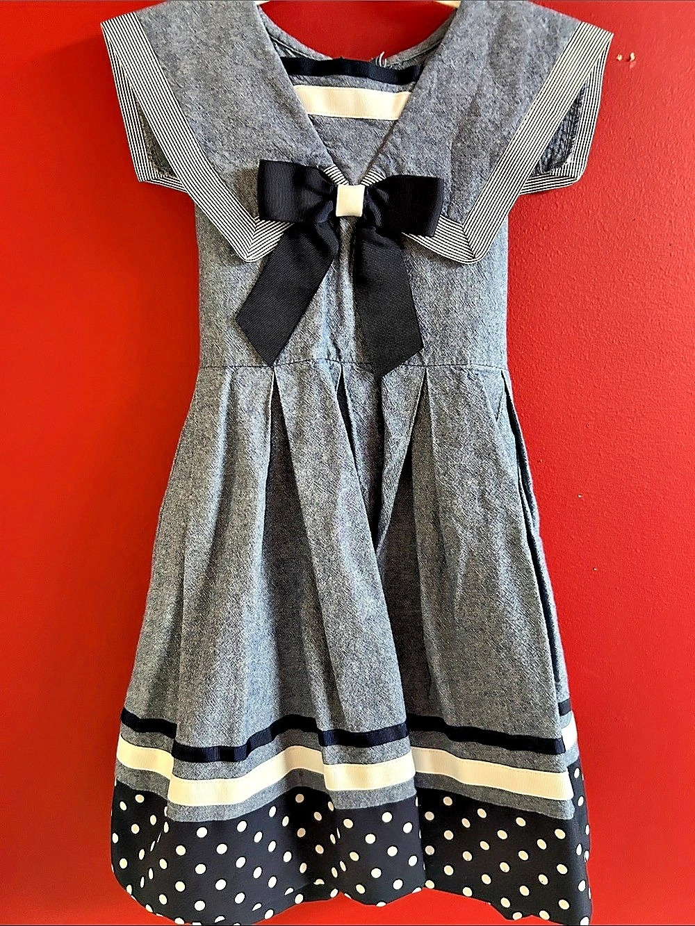 Bonnie Jean Girls Size 5 blue  nautical sailor Polka Dot Dress